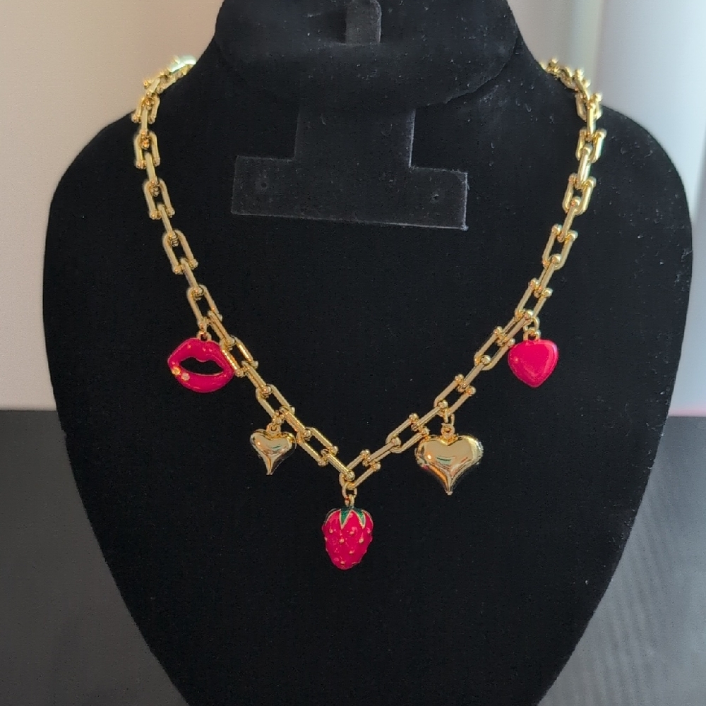 Gold and Red Charm Necklace